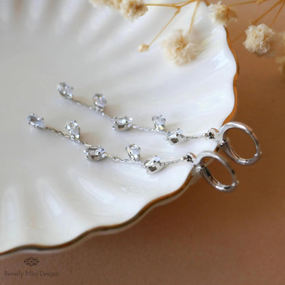 Silver Leaf Earrings, Leaves Earrings, Platinum Plated Long Dangle Earrings, Leafy Earrings, Sensitive Ear & Clip-On Options