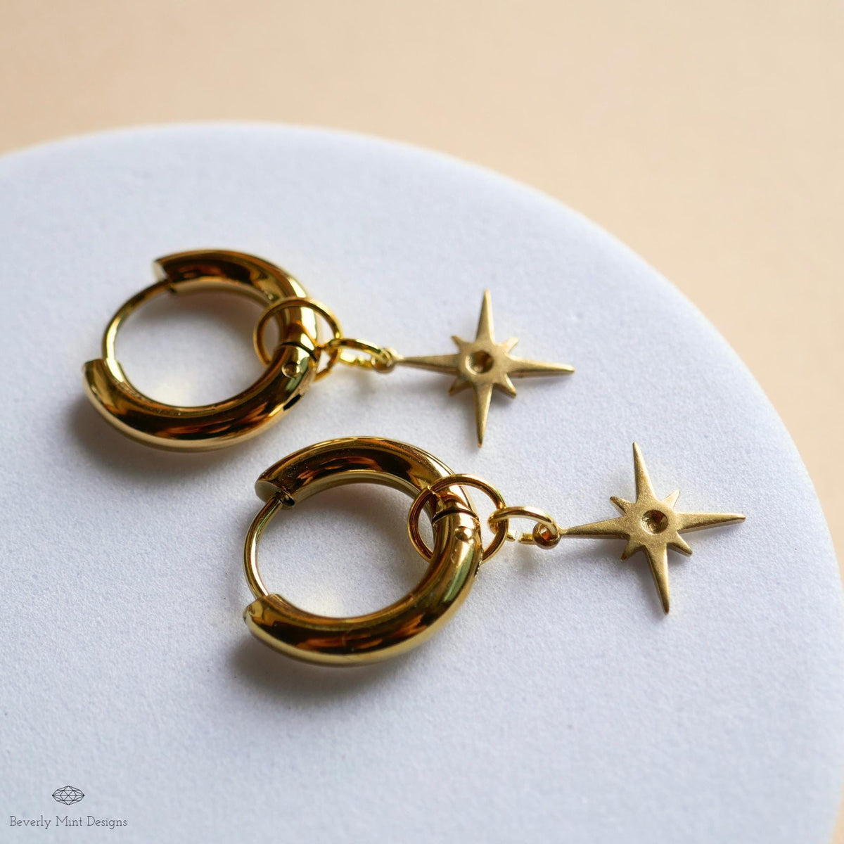North Star Hoop Earrings , Gold Celestial Dangle Earrings, Spiritual Star Jewelry, Boho