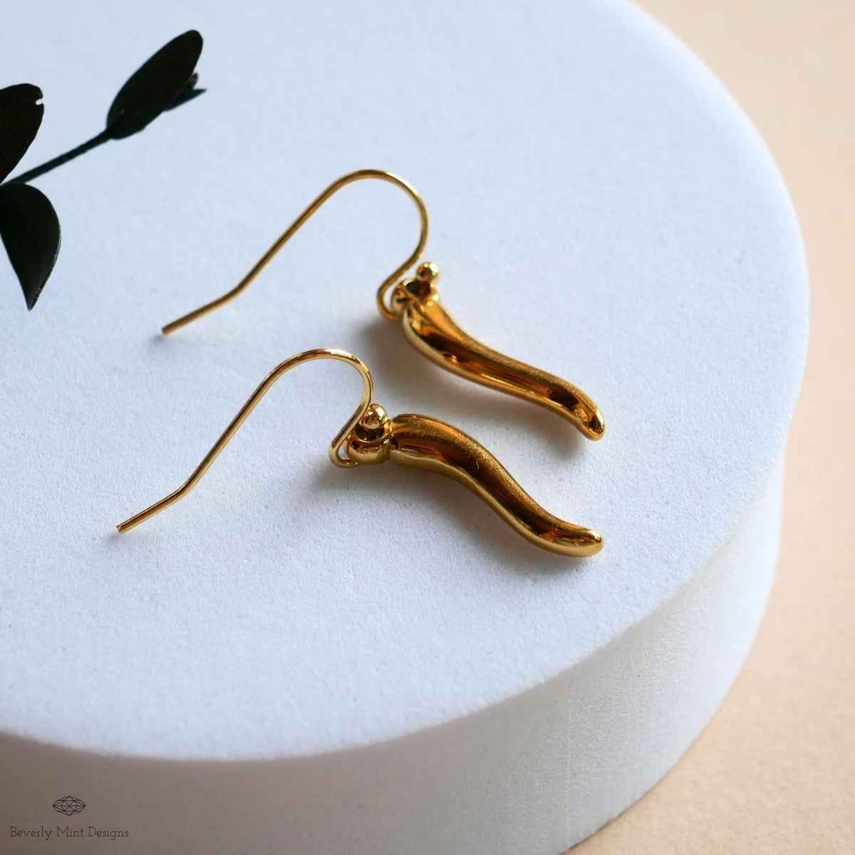 Gold Chili Pepper Earrings, Gold Pepper Dangle, Navy Blue Earrings, Fun Earrings, Spicy Statement Earrings, Sensitive Ear & Clip-On Options