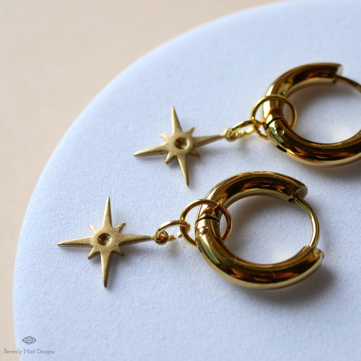 North Star Hoop Earrings , Gold Celestial Dangle Earrings, Spiritual Star Jewelry, Boho
