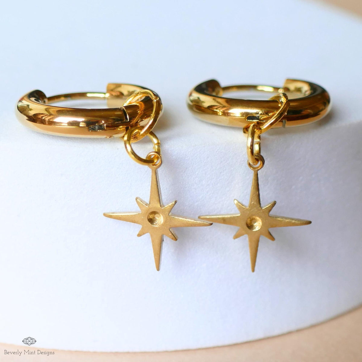 North Star Hoop Earrings , Gold Celestial Dangle Earrings, Spiritual Star Jewelry, Boho