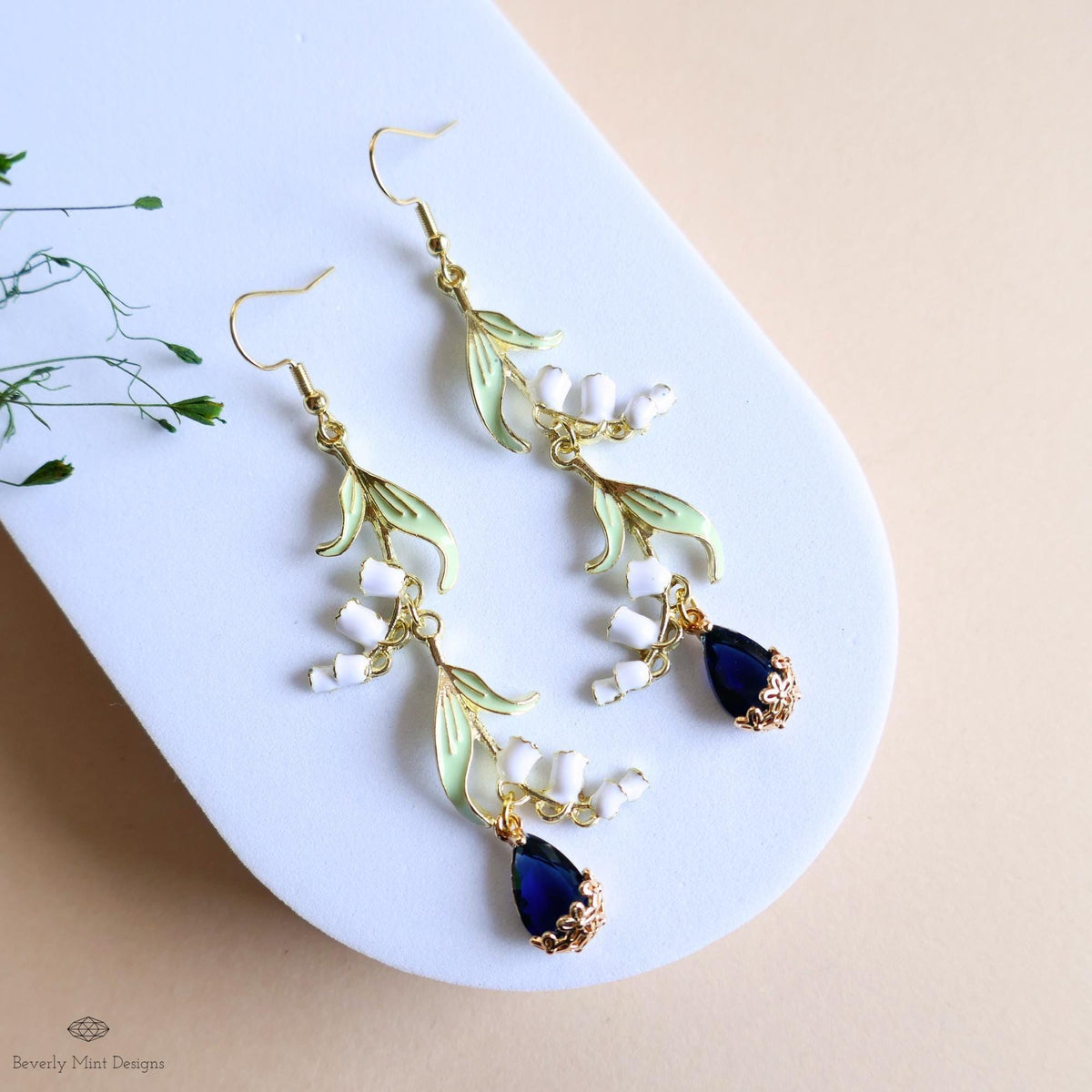 Lily of the Valley Earrings Gold Drop Earrings with Teardrop ,Botanical Bridal Jewelry Nature Inspired, Sensitive Ear & Clip-On Options
