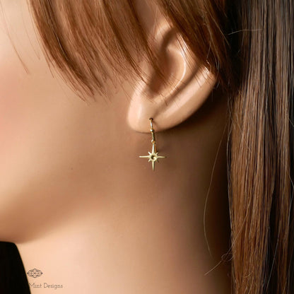 Gold Star Earrings ,North Star Starburst Earrings , Everyday Dainty Celestial Jewelry, Minimalist Earrings, Sensitive Ear & Clip-On Options