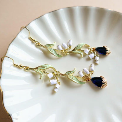 Lily of the Valley Earrings Gold Drop Earrings with Teardrop ,Botanical Bridal Jewelry Nature Inspired, Sensitive Ear & Clip-On Options