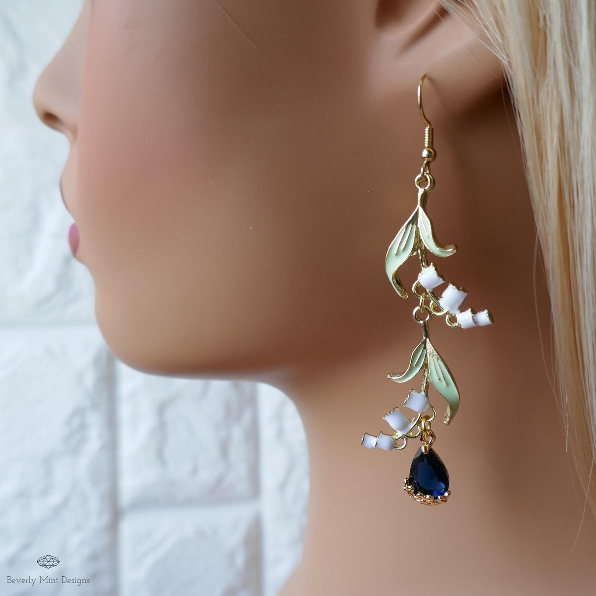 Lily of the Valley Earrings Gold Drop Earrings with Teardrop ,Botanical Bridal Jewelry Nature Inspired, Sensitive Ear & Clip-On Options