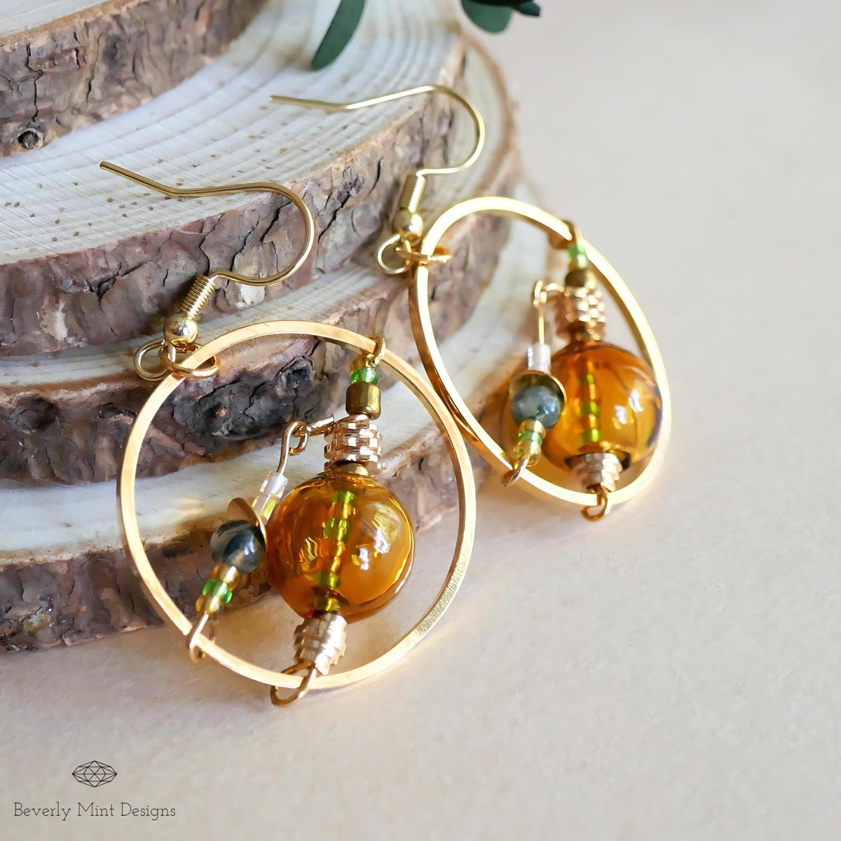 18K Gold Retro Earrings, Unique Drop Earrings, Yellow Glass Bubble Earrings, Unique Dangle Earrings, Long Drop Earrings