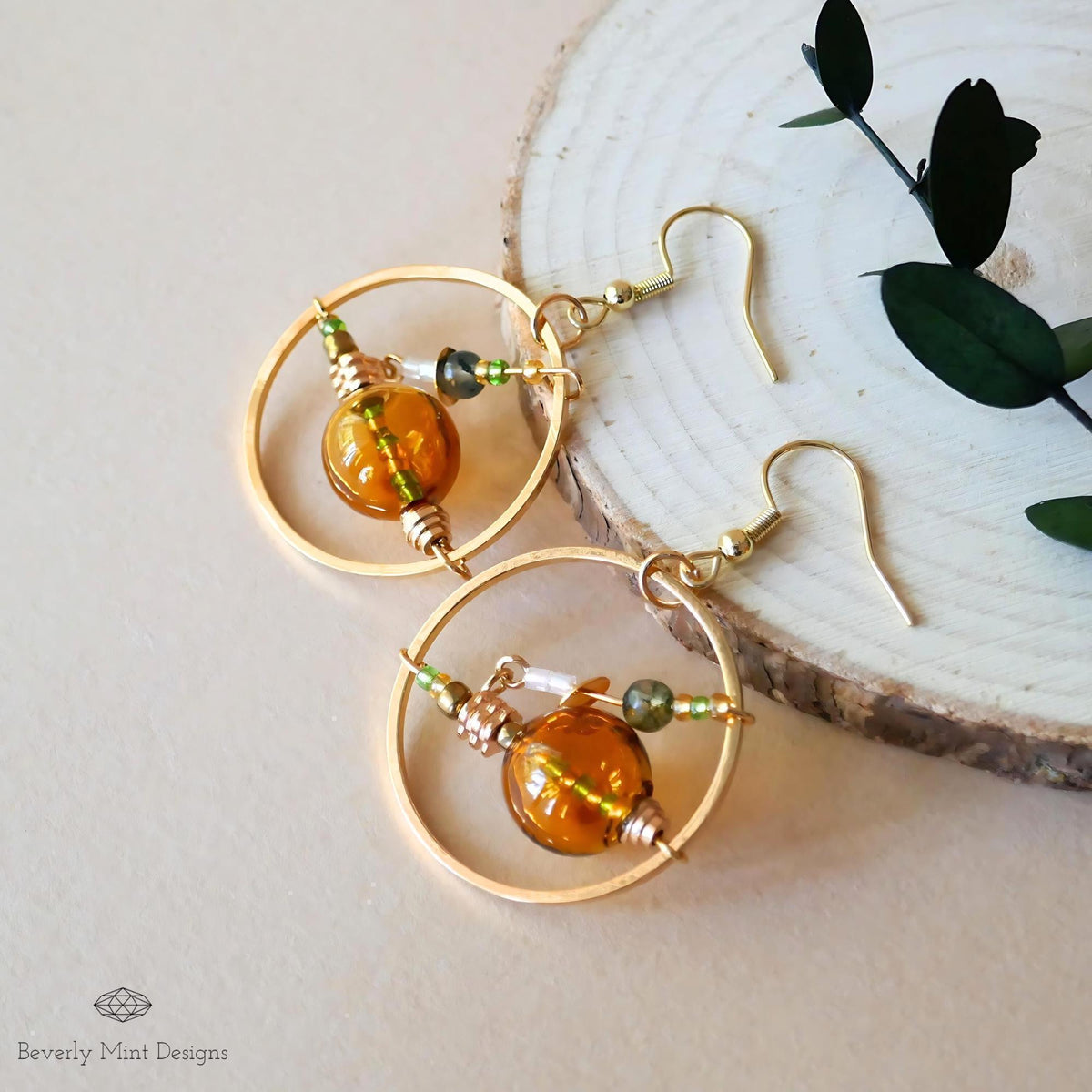 18K Gold Retro Earrings, Unique Drop Earrings, Yellow Glass Bubble Earrings, Unique Dangle Earrings, Long Drop Earrings