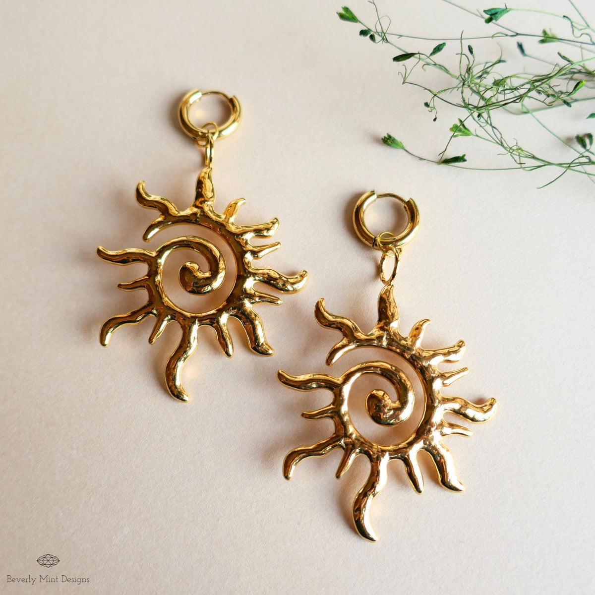 Extra Large Sun Earrings Gold , Spiral Sun Hoops, Celestial Sun Earrings, Statement Sun Earrings, Bold Gold Earrings,  Unique Gift For Her