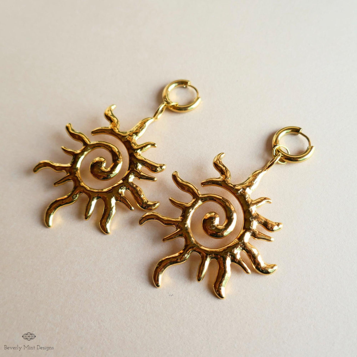 Extra Large Sun Earrings Gold , Spiral Sun Hoops, Celestial Sun Earrings, Statement Sun Earrings, Bold Gold Earrings,  Unique Gift For Her