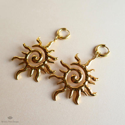 Extra Large Sun Earrings Gold , Spiral Sun Hoops, Celestial Sun Earrings, Statement Sun Earrings, Bold Gold Earrings,  Unique Gift For Her