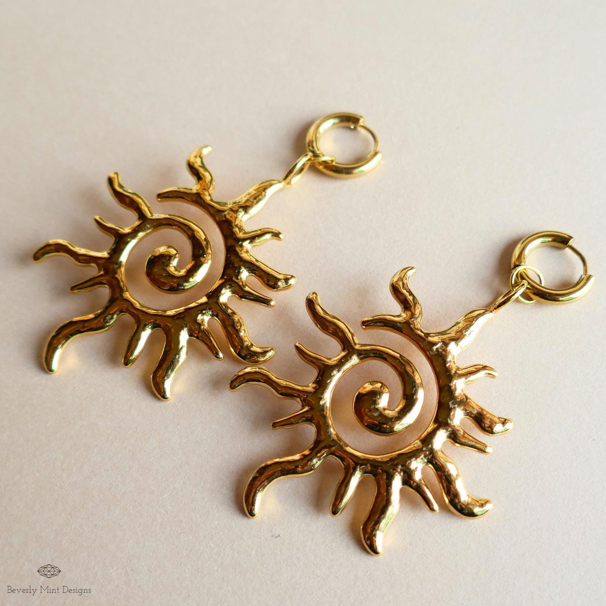 Extra Large Sun Earrings Gold , Spiral Sun Hoops, Celestial Sun Earrings, Statement Sun Earrings, Bold Gold Earrings,  Unique Gift For Her