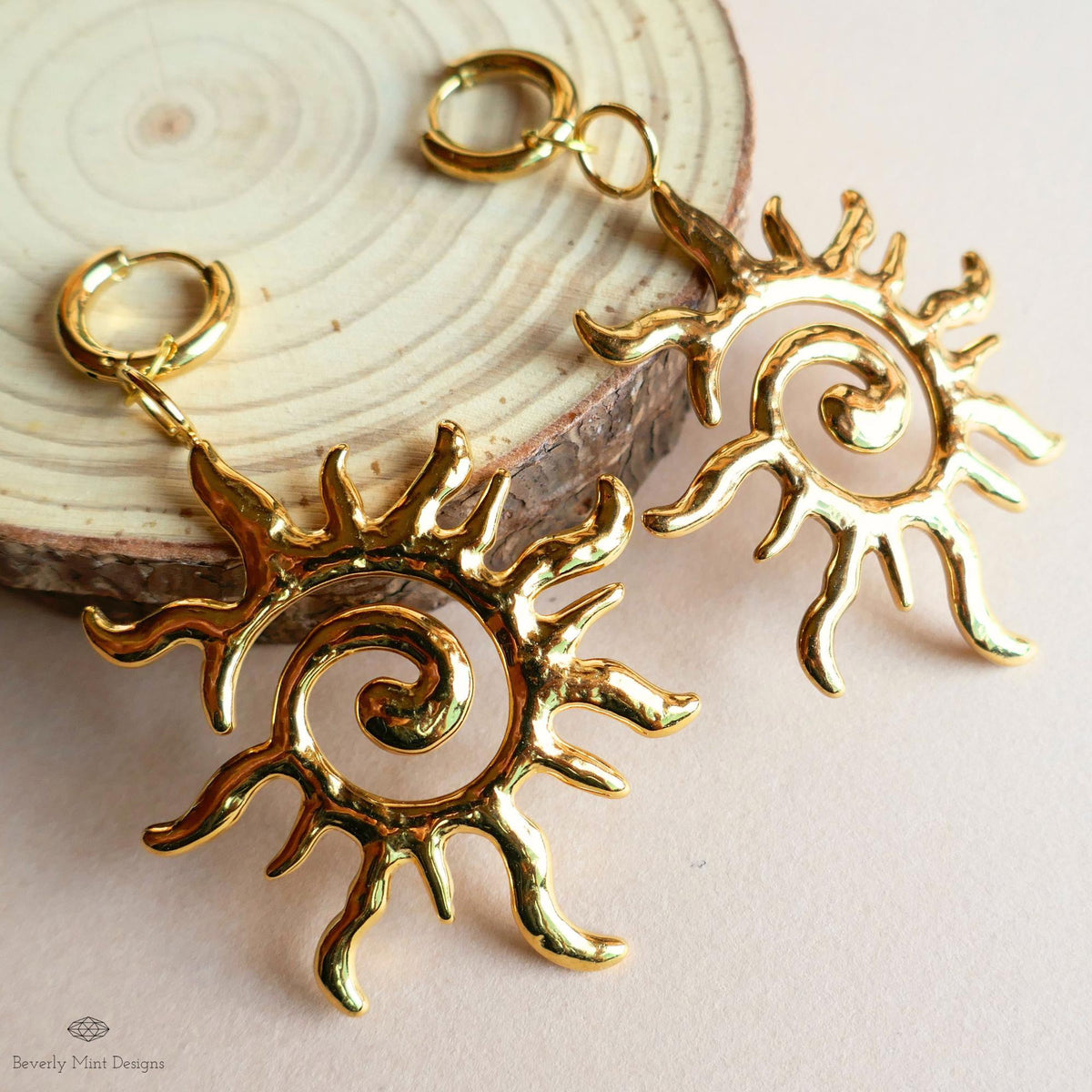 Extra Large Sun Earrings Gold , Spiral Sun Hoops, Celestial Sun Earrings, Statement Sun Earrings, Bold Gold Earrings,  Unique Gift For Her