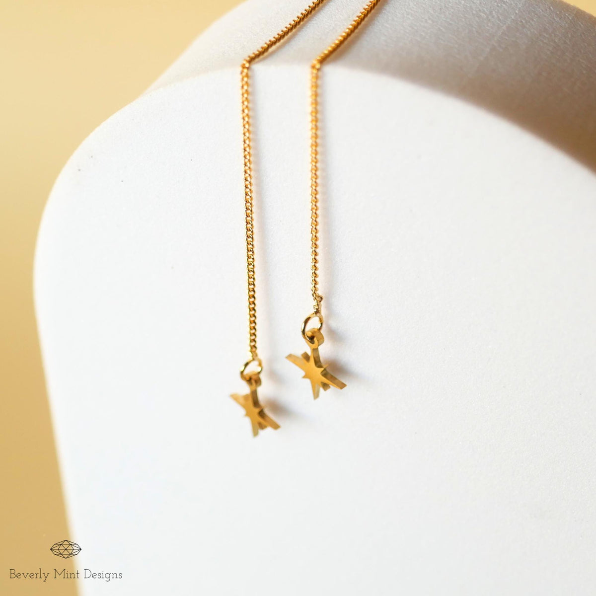Starburst Threader Earrings, Minimalist 18K Gold Earrings, Dainty Star Earrings, Sensitive Ear & Clip-On Options