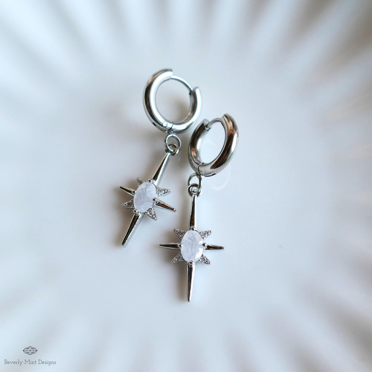 Starburst Small Hoop Earrings, Celestial Drop Earrings,  Silver Star Earrings, , Space Inspired Earrings