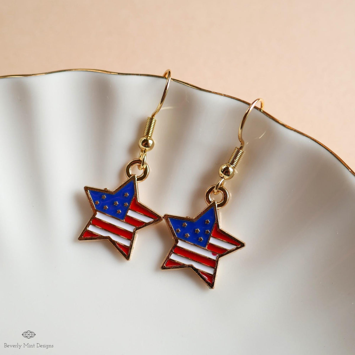 USA Earrings, American Flag Earrings, Red White Blue Star Earrings, USA Patriotic Earrings, Sensitive Ear & Clip-On Options