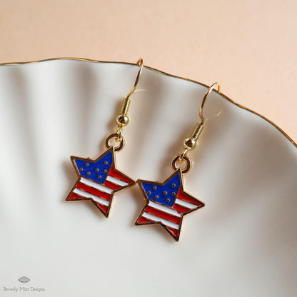 USA Earrings, American Flag Earrings, Red White Blue Star Earrings, USA Patriotic Earrings, Sensitive Ear & Clip-On Options