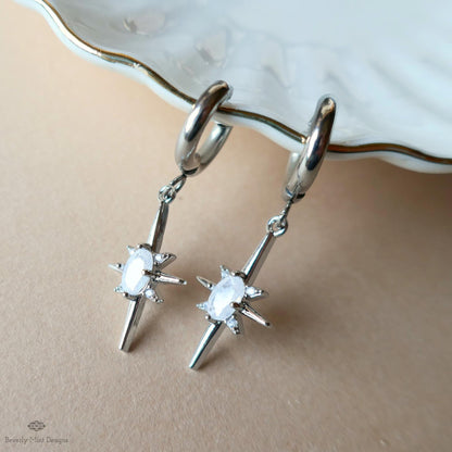 Starburst Small Hoop Earrings, Celestial Drop Earrings,  Silver Star Earrings, , Space Inspired Earrings