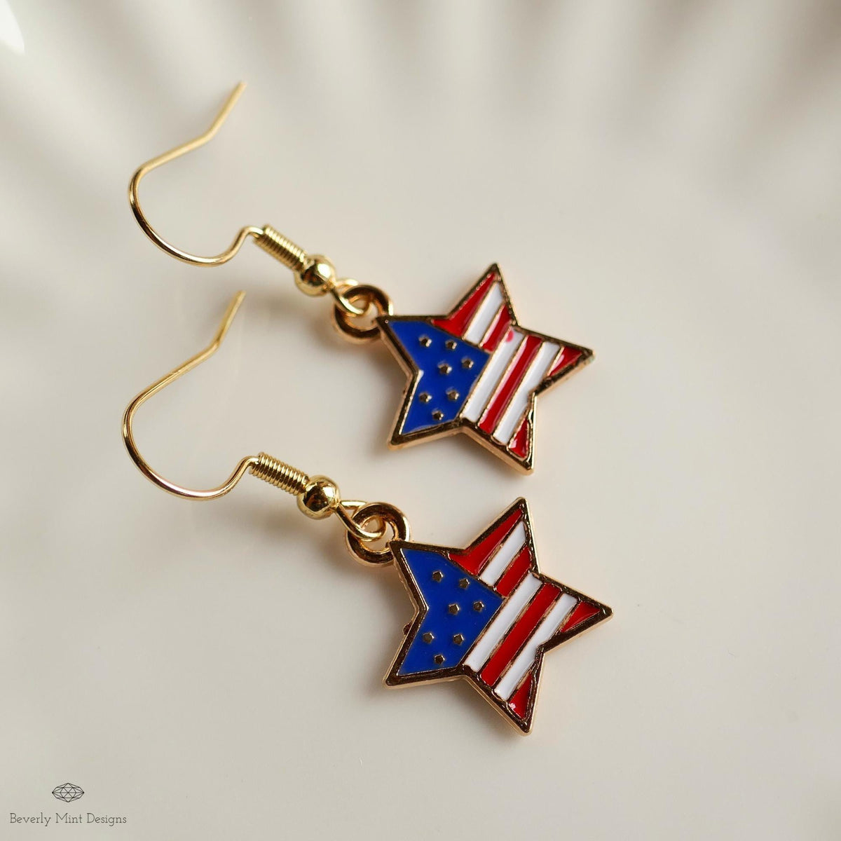 USA Earrings, American Flag Earrings, Red White Blue Star Earrings, USA Patriotic Earrings, Sensitive Ear & Clip-On Options
