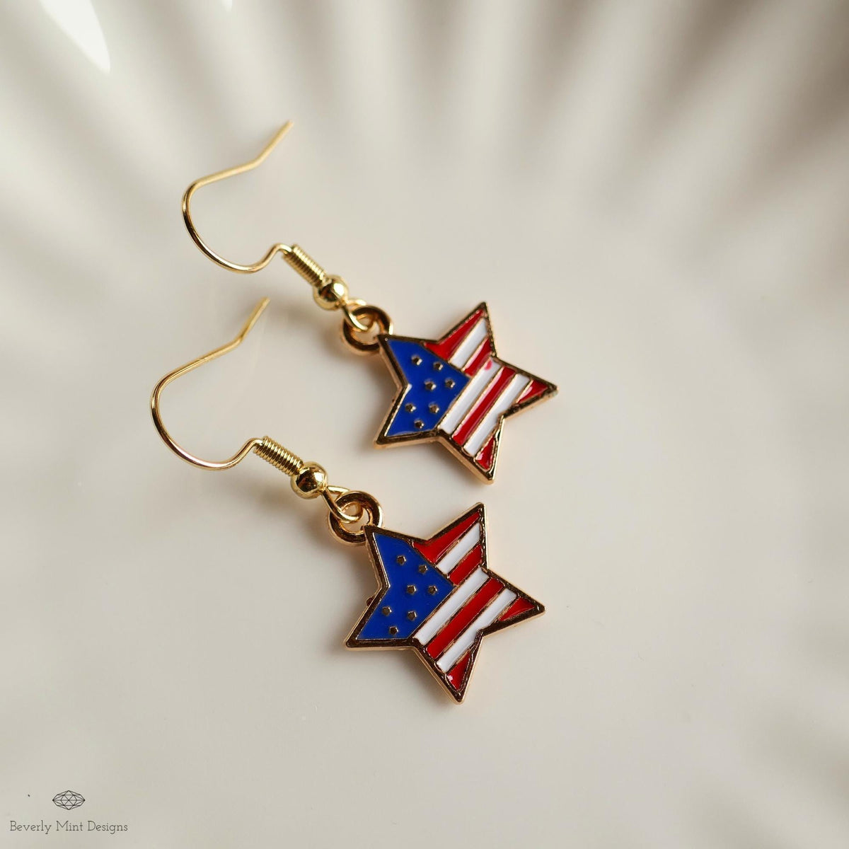 USA Earrings, American Flag Earrings, Red White Blue Star Earrings, USA Patriotic Earrings, Sensitive Ear & Clip-On Options