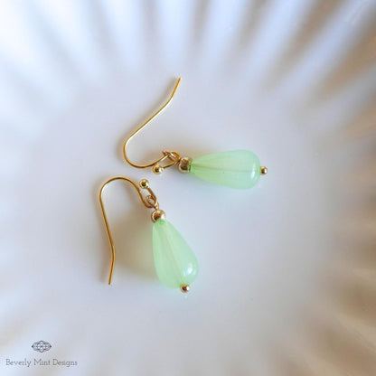 Jade Color Teardrop Earrings, Green Teardrop Earrings , 18K Gold Drop Earrings, Light Green Earrings, Sensitive Ear & Clip-On Options