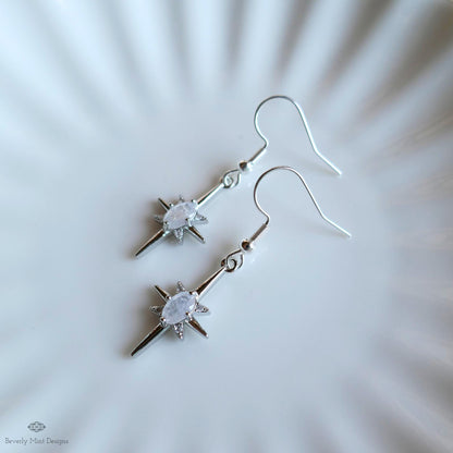 Starburst Earrings, Celestial Drop Earrings, Silver Star Earrings, Cosmic Jewelry , Space Inspired Earrings, Sensitive Ear & Clip-On Options