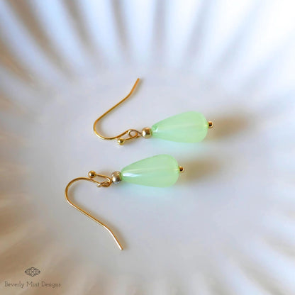Jade Color Teardrop Earrings, Green Teardrop Earrings , 18K Gold Drop Earrings, Light Green Earrings, Sensitive Ear & Clip-On Options