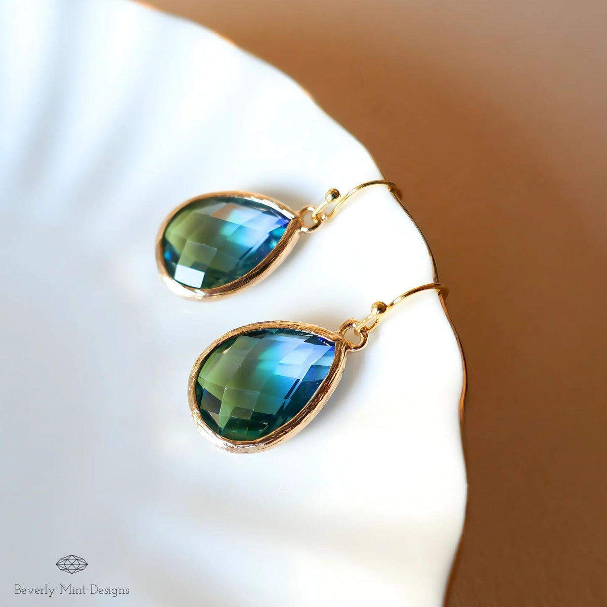 Blue and Green Teardrop Earrings, Blue Ombre Stone Drop Earrings, Elegant Teardrop Earrings, Sensitive Ear & Clip-On Options