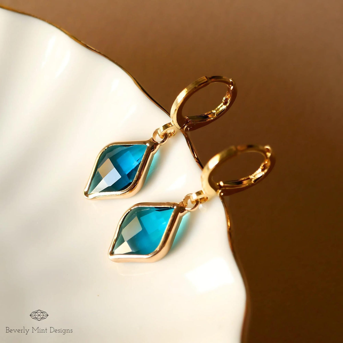 Gold Hoop Earrings with Blue Gemstone, Elegant Dangle Earrings, Minimalist Jewelry for Women, Sensitive Ear & Clip-On Options