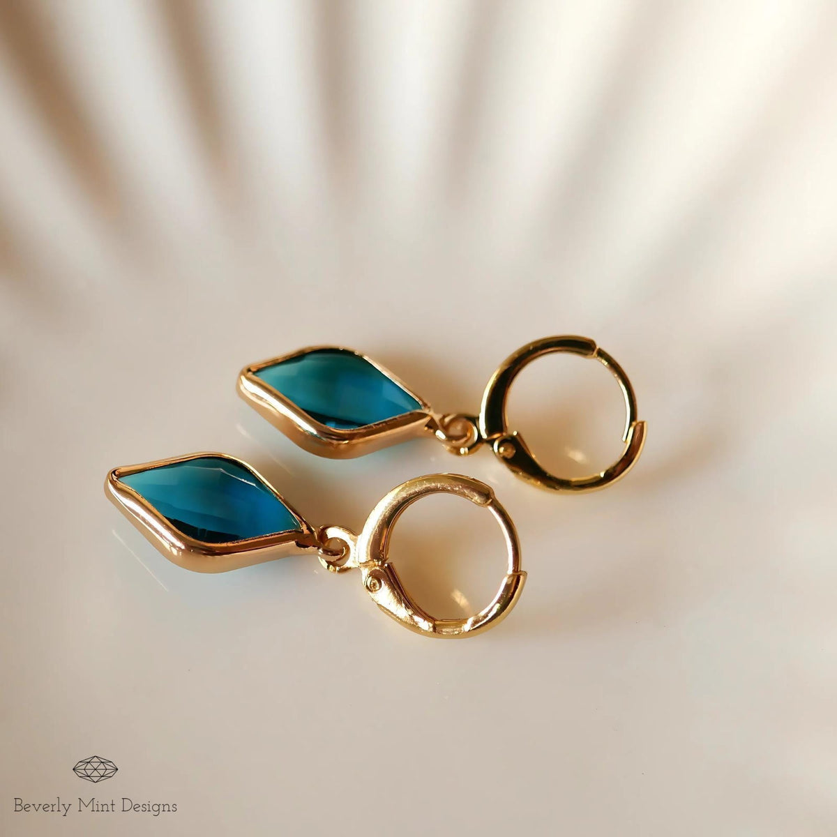 Gold Hoop Earrings with Blue Gemstone, Elegant Dangle Earrings, Minimalist Jewelry for Women, Sensitive Ear & Clip-On Options
