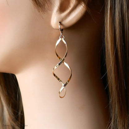 Twirl Earrings, Gold Large Long Earrings, Gold Twisted Earrings, Unique Earrings