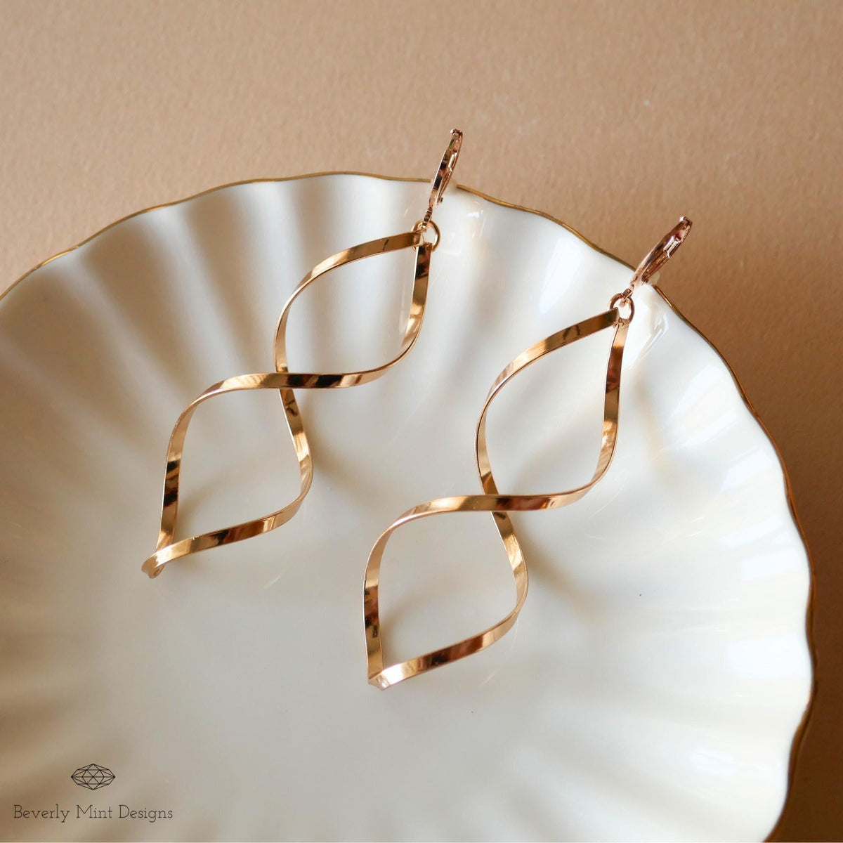 Twirl Earrings, Gold Large Long Earrings, Gold Twisted Earrings, Unique Earrings