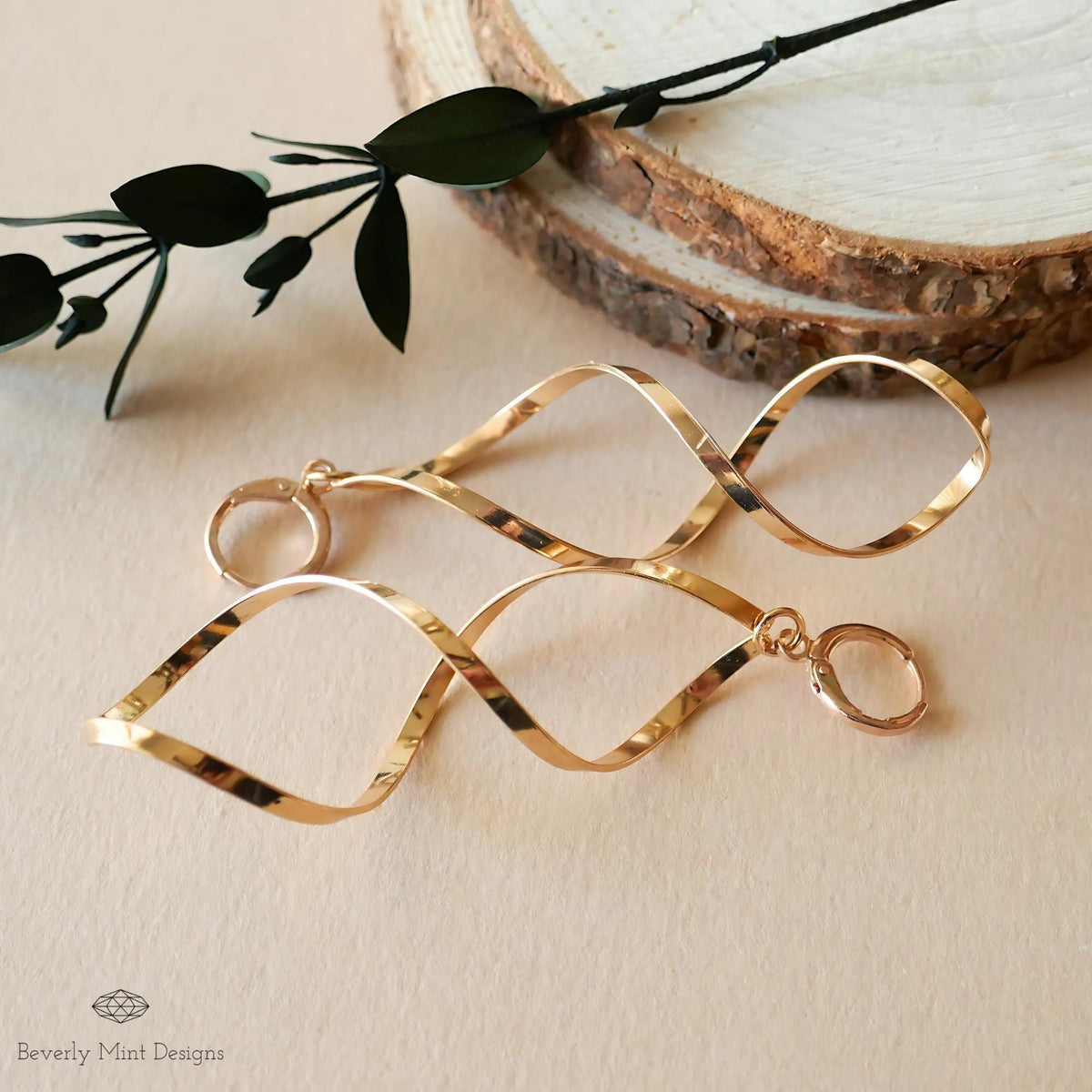 Twirl Earrings, Gold Large Long Earrings, Gold Twisted Earrings, Unique Earrings