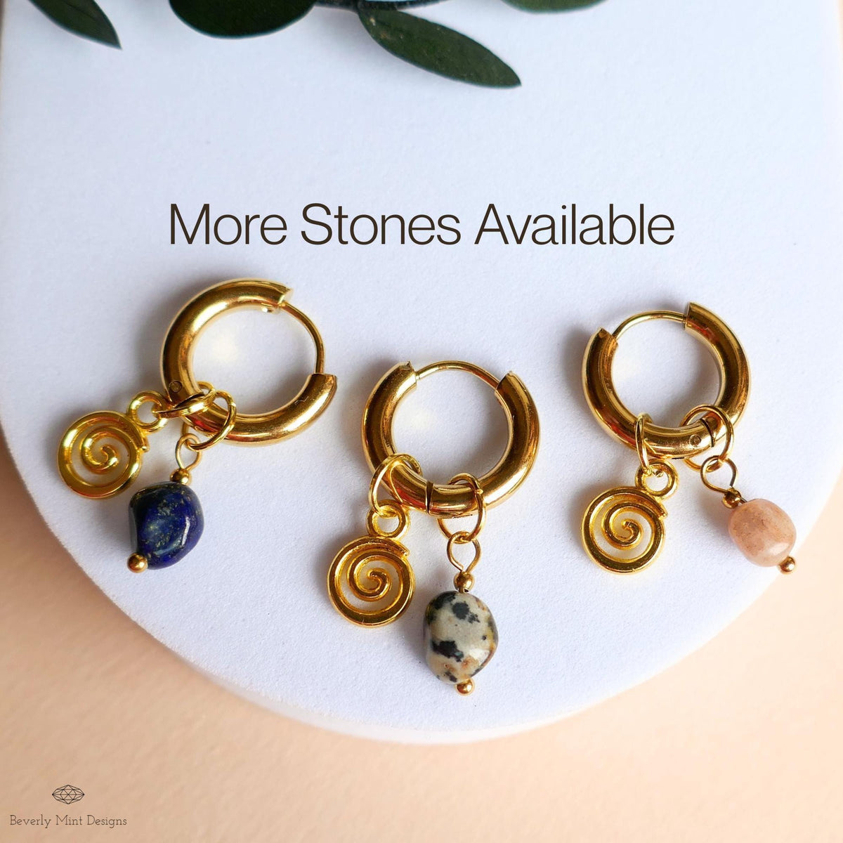 Sunstone Earrings, Gold Spiral Charm Hoops, Dainty Gemstone Earrings, Symbolic Jewelry for Her, Boho Gift Earrings