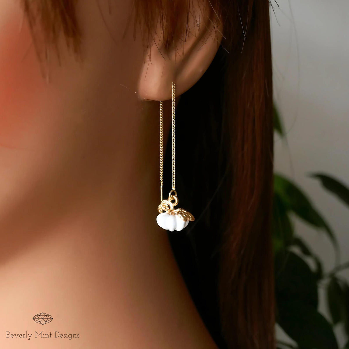 Halloween Pumpkin Earrings, Cute Pumpkin Earrings, White Earrings, Fun Halloween Accessories, Sensitive Ear & Clip-On Options