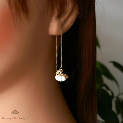 Halloween Pumpkin Earrings, Cute Pumpkin Earrings, White Earrings, Fun Halloween Accessories, Sensitive Ear & Clip-On Options