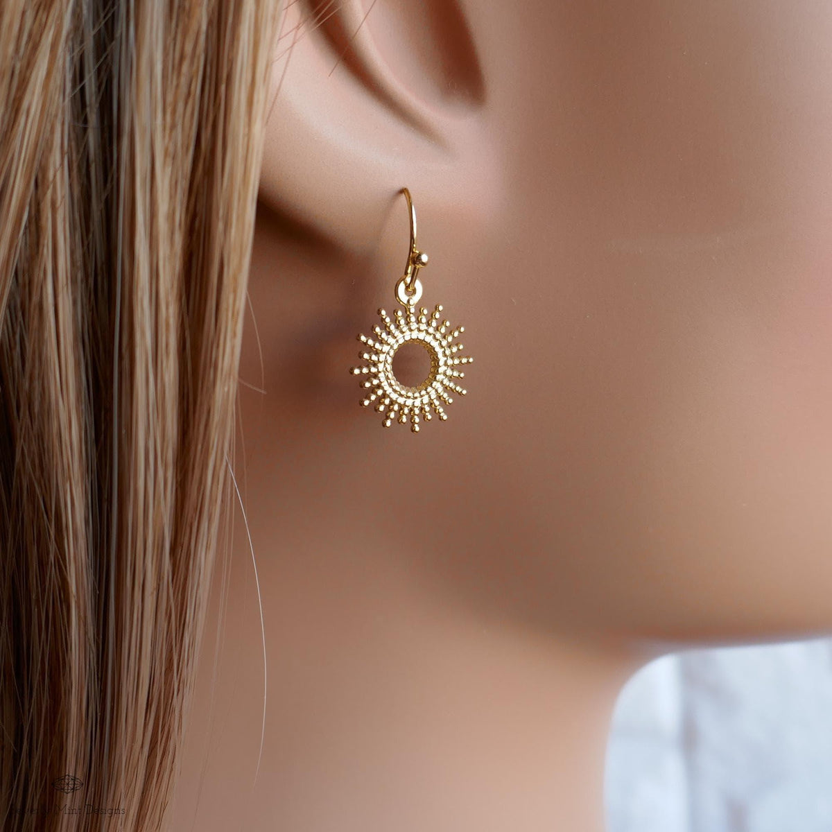 Gold Sunburst Earrings, Dainty Drop Earrings, Celestial Jewelry for Women, Minimal Boho Earrings, Sensitive Ear & Clip-On Options