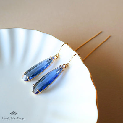 [Etsy 1802275654 image 6/7 id 7748728196] Blue Crystal Drop Threader Earrings ,Blue Statement Earrings ,Elegant Dangle Earrings for Women