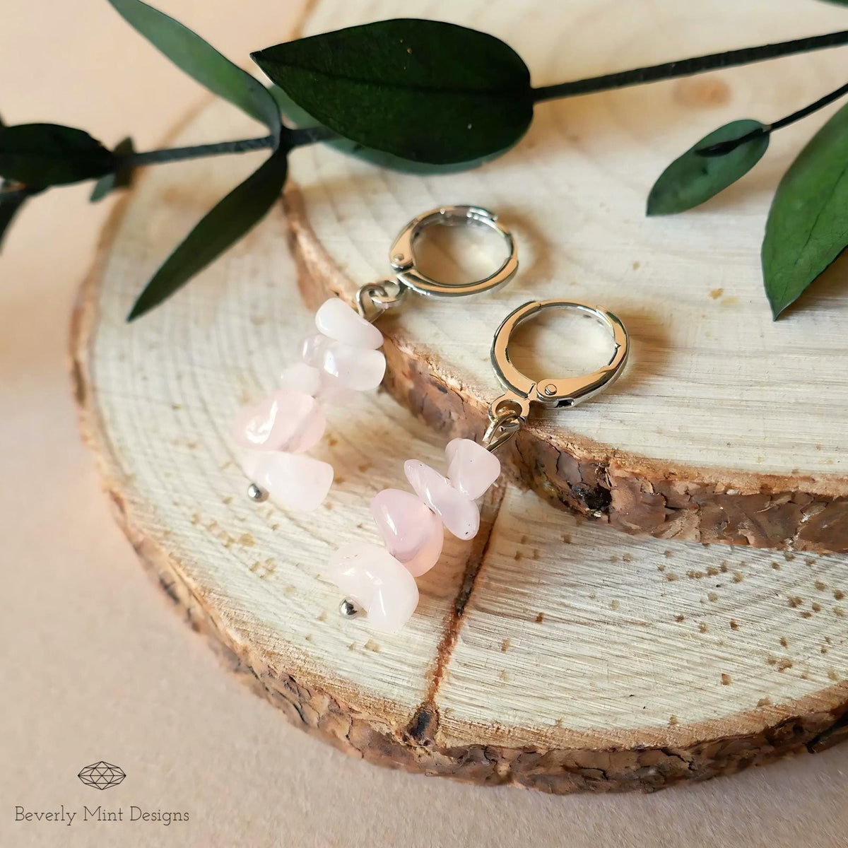 Pink Quartz Dangle Earrings, Soft Pink Earrings Boho Jewelry, Chakras Stones, Sensitive Ear & Clip-On Options