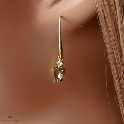 Brown Stone Earrings, Elegant Heart Drop Earrings, Gold Dangle Earrings, Dainty Gold Jewelry, Sensitive Ear & Clip-On Options