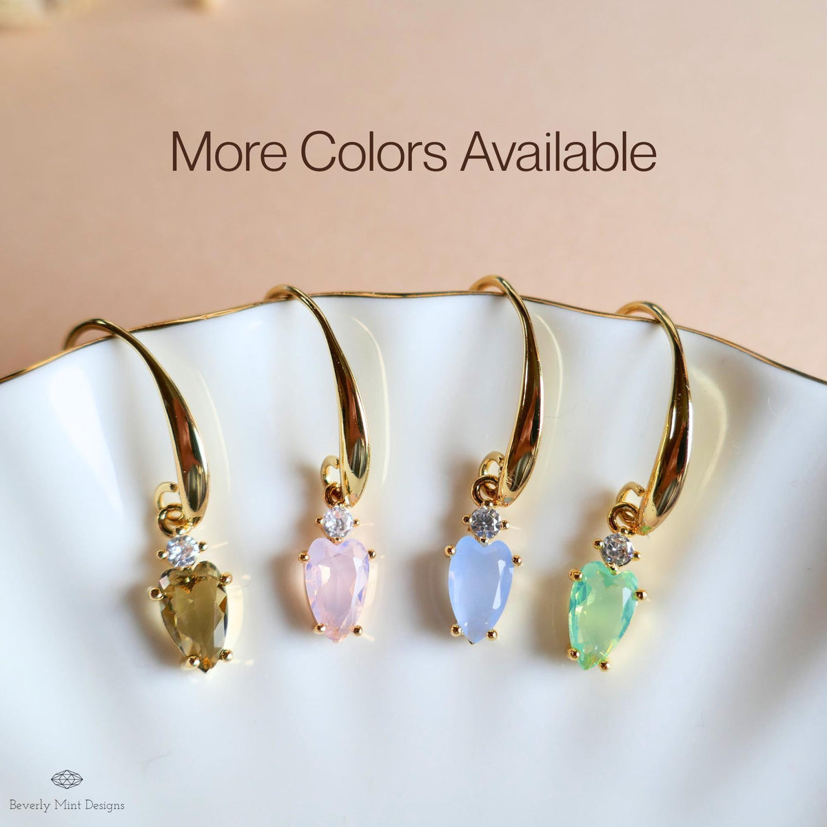 Brown Stone Earrings, Elegant Heart Drop Earrings, Gold Dangle Earrings, Dainty Gold Jewelry, Sensitive Ear & Clip-On Options