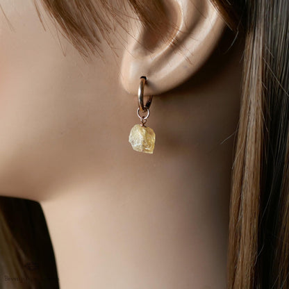 Citrine Earrings, Rose Gold Huggie Hoop Earrings with November Birthstone, Natural Stone Earrings , Chakra Stone