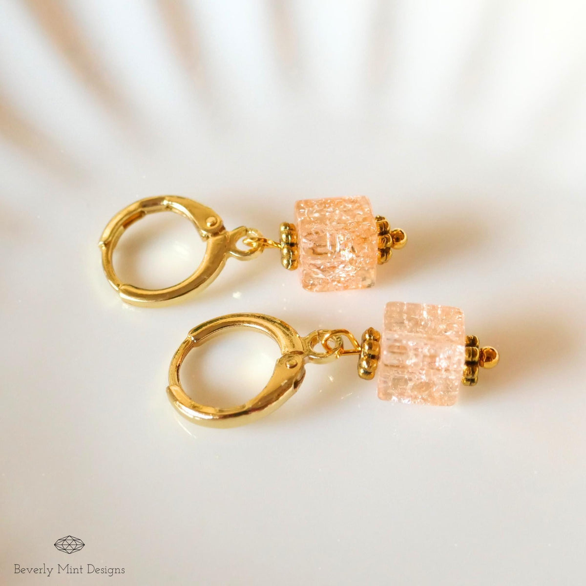 Gold Hoop Earrings, Coral Glass Bead Earrings, Minimalist Dangle Earrings, Sensitive Ear & Clip-On Options