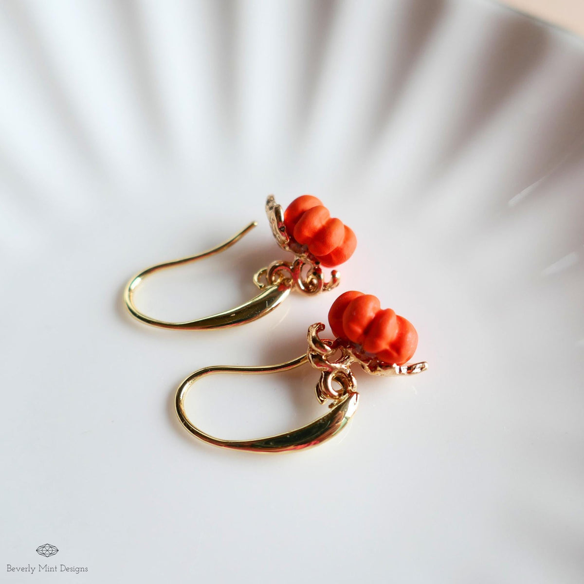 Pumpkin Earrings, Fall Dangle Earrings, Halloween Jewelry, Autumn Gold Earrings, Cute Pumpkin Charms, Sensitive Ear & Clip-On Options