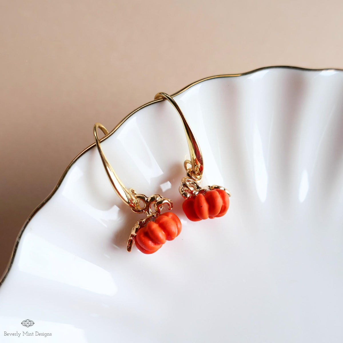 Pumpkin Earrings, Fall Dangle Earrings, Halloween Jewelry, Autumn Gold Earrings, Cute Pumpkin Charms, Sensitive Ear & Clip-On Options