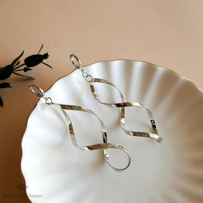 Silver Earrings, Twirl Earrings , Silver Drop Earrings, Silver Twisted Earrings, Silver Long Earrings, Sensitive Ear & Clip-On Options