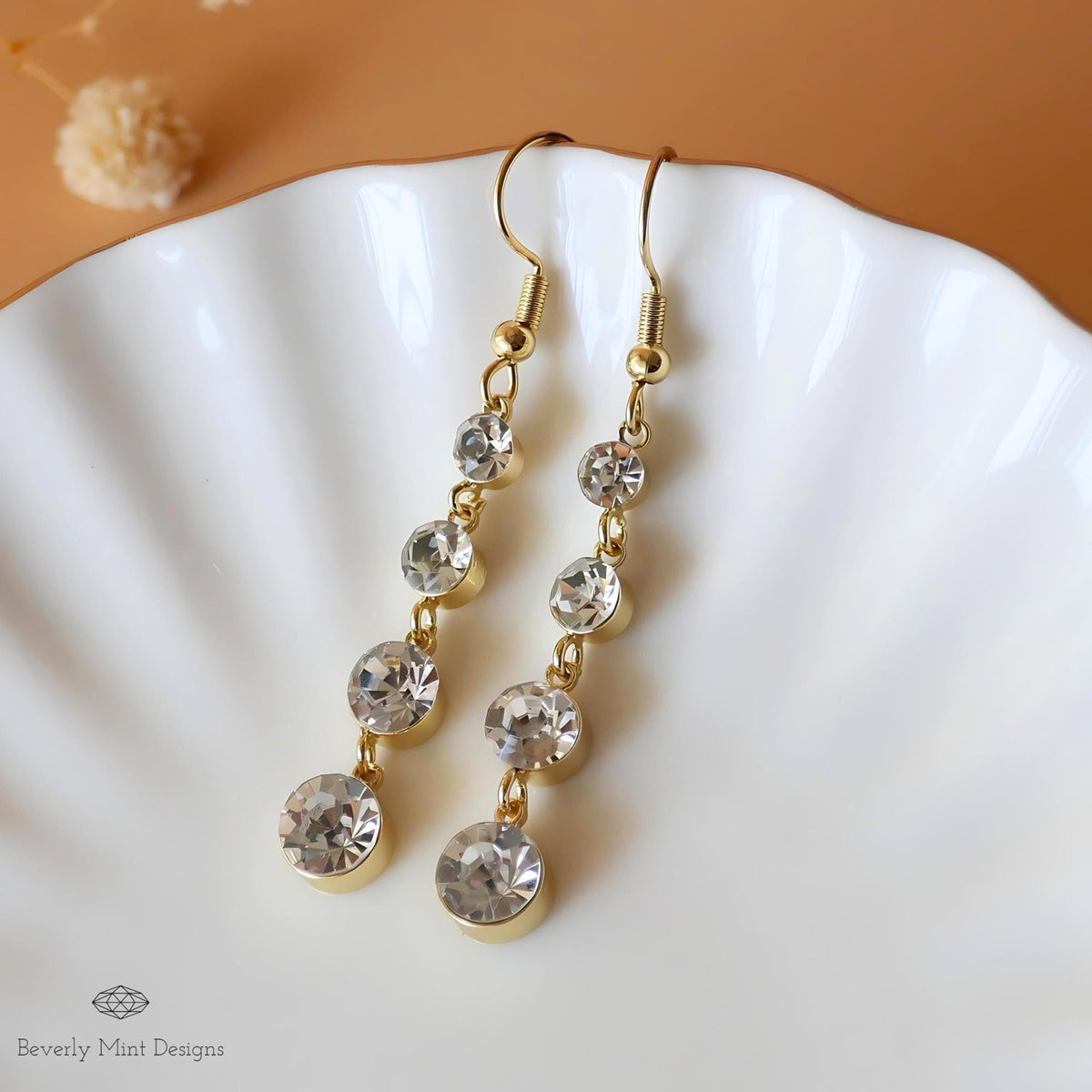 18K Gold Dangle and Drop Earrings with Cubic Zirconia, CZ Crystal Drop Earrings, Crystal Tassel Earrings, Bridal Earrings