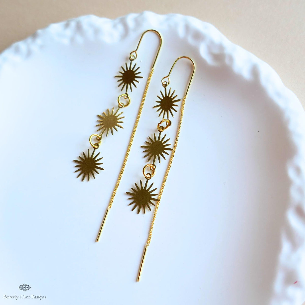 Gold Sunburst Earrings Celestial Drop Earrings Boho Sun Charm Jewelry Statement Dangle Earrings Modern, Sensitive Ear & Clip-On Options