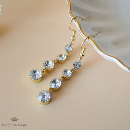 18K Gold Dangle and Drop Earrings with Cubic Zirconia, CZ Crystal Drop Earrings, Crystal Tassel Earrings, Bridal Earrings