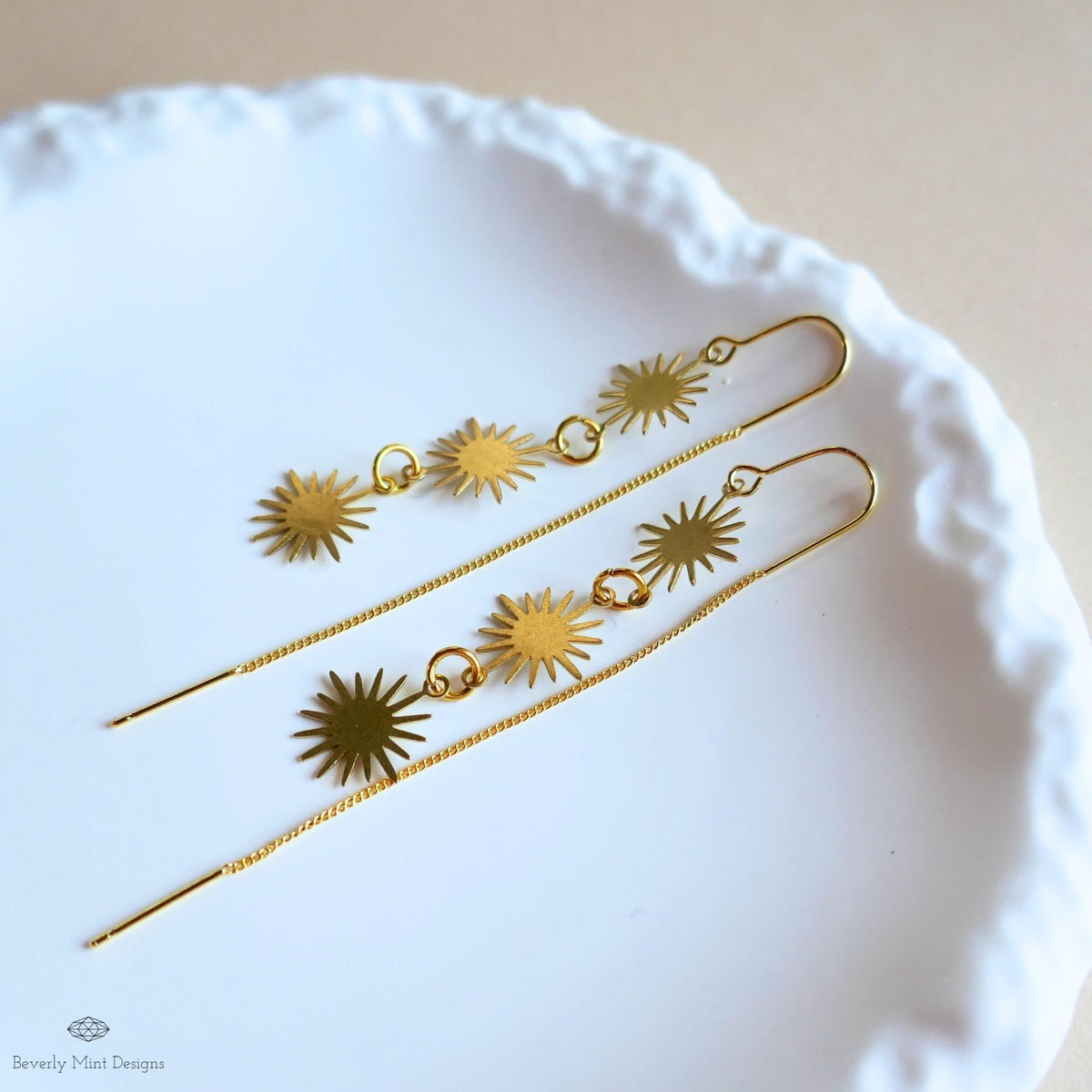 Gold Sunburst Earrings Celestial Drop Earrings Boho Sun Charm Jewelry Statement Dangle Earrings Modern, Sensitive Ear & Clip-On Options