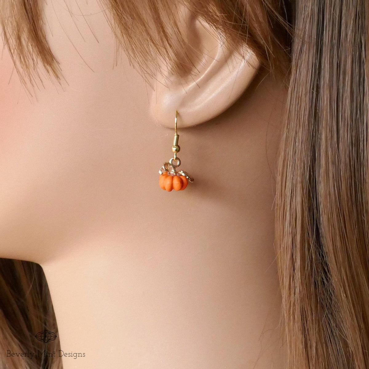 Halloween Pumpkin Earrings, Tiny Cute Pumpkin Dangle Earrings, Orange Pumpkin Fall Jewelry, Sensitive Ear & Clip-On Options